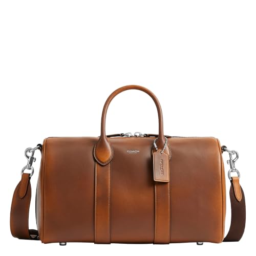Coach Men's Compass 35 Bag – Saddle/Burnt Sienna – distressed leather, classic design, travel-friendly.