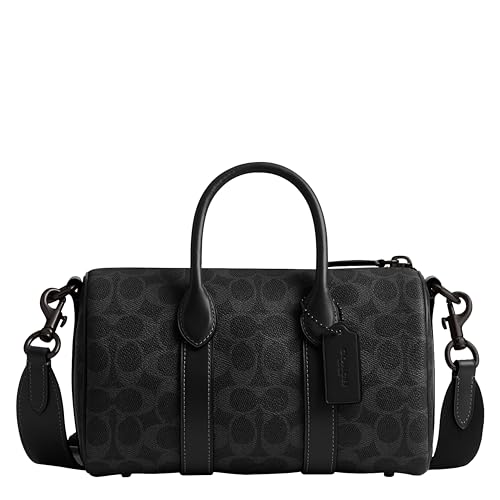 Coach Men's Compass Bag 25 Black Signature, premium leather travel bag featuring iconic branding.