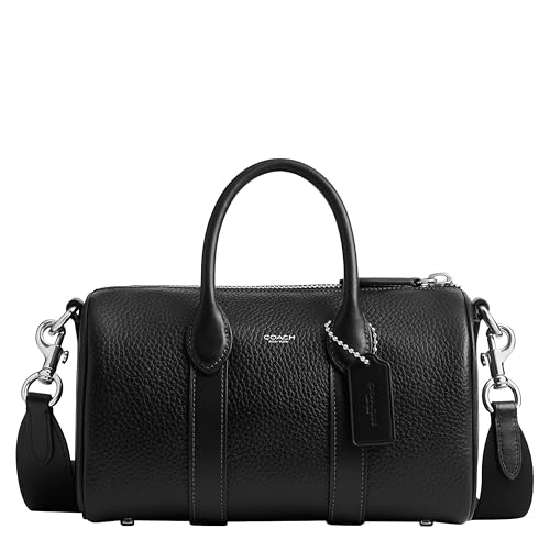 Coach Men's Compass Bag 25 in Black, premium leather travel bag with sleek, versatile appearance.