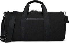 Coach Theo Duffle Premium Signature Jacquard in black, sleek design, spacious interior, durable fabric.
