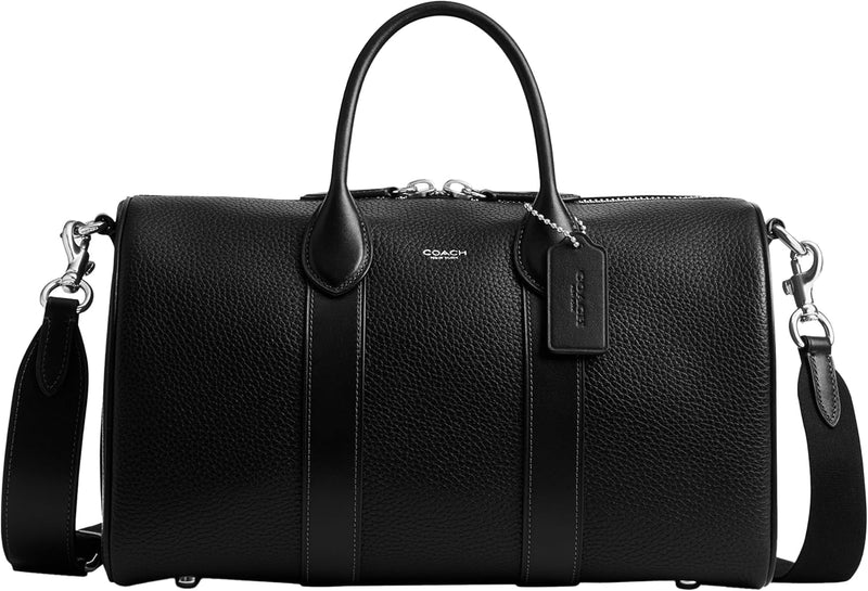 Coach Men's Compass 35 Leather Travel Bag – sleek black leather, structured design, secure zipper, ideal for business trips.